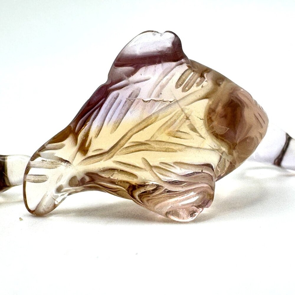 Natural Ametrine Gemstone Bird Duck Carvings .75" Set of 2 Purple Yellow - Picture 5 of 9